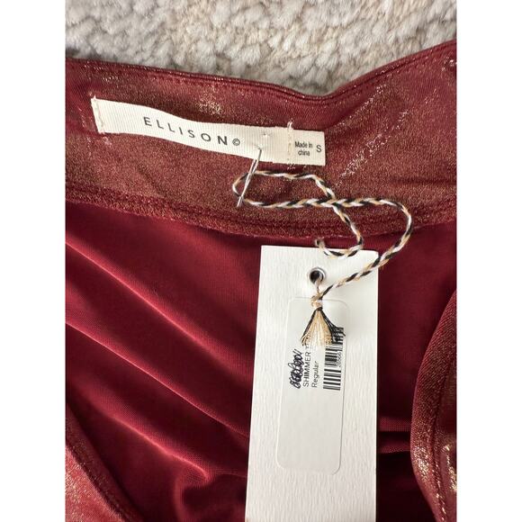 NEW Ellison Size S Shimmer Stretch V Neck Mini Tunic Dress Maroon Short Sleeve - Picture 5 of 9